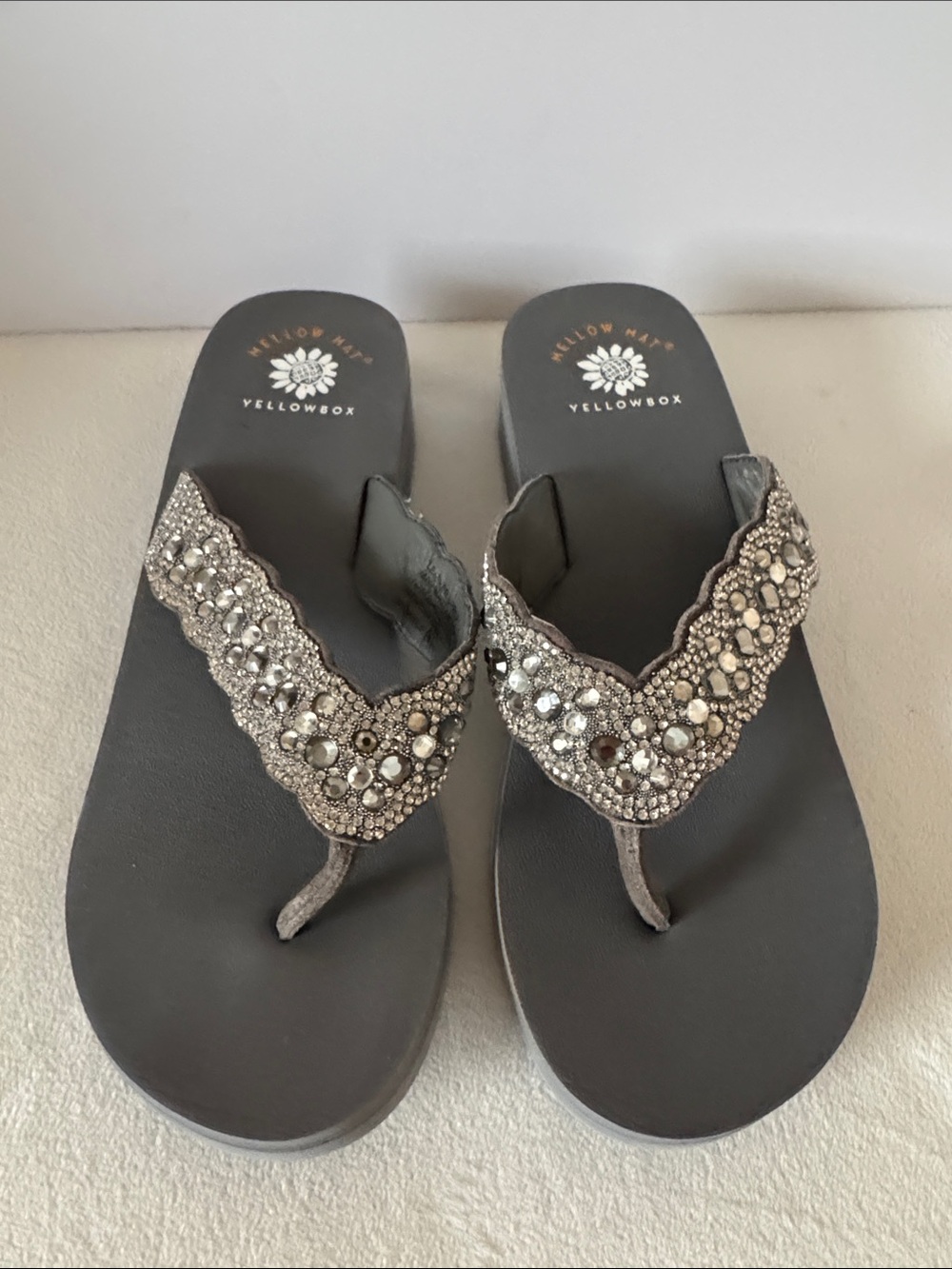 Yellow Box sparkle flip flops